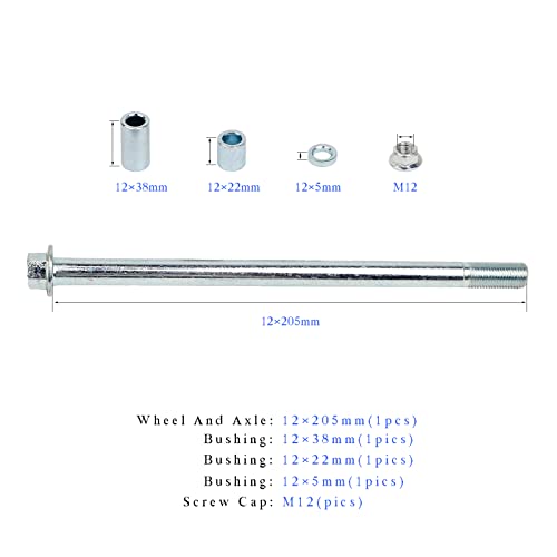 Mokuo 12mm 205mm Front Rear Axle with Bushing 5mm 20mm 30mm Fit for Pit Dirt Bike Moped Scooter QUAD ATV Mini Bike Parts - size: 12-205
