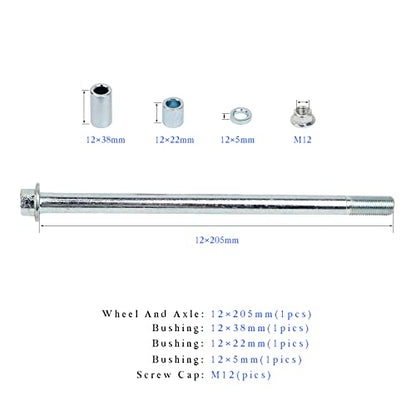 Mokuo 12mm 205mm Front Rear Axle with Bushing 5mm 20mm 30mm Fit for Pit Dirt Bike Moped Scooter QUAD ATV Mini Bike Parts - size: 12-205
