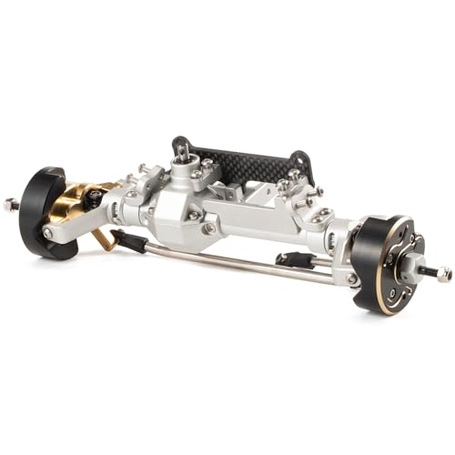 DX44 Portal Steering Axle with Brass Knuckles Weights, Silver Front Axle | with 50° Steering Angle, BTA Servo Mount, 202mm Width, Fits 1/8 1/10 LCG Chassis Comp Rigs