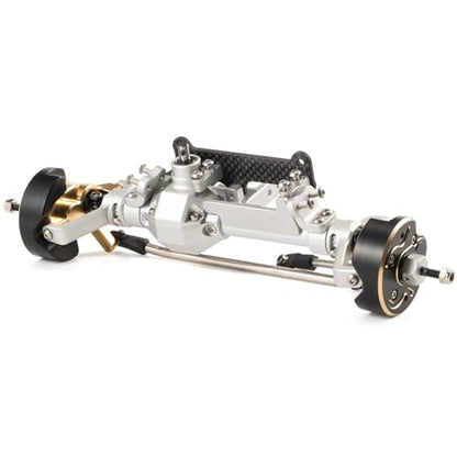 DX44 Portal Steering Axle with Brass Knuckles Weights, Silver Front Axle | with 50° Steering Angle, BTA Servo Mount, 202mm Width, Fits 1/8 1/10 LCG Chassis Comp Rigs