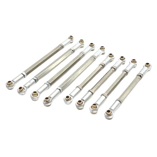 8Pcs RC Model Vehicle Parts Steering Link Rod, Replacement Chassis Linkage Adjustable for MN128 1/12 Scale Truck DIY Accs, Argent