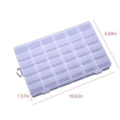 2pcs Plastic Organizer Container Box with Adjustable Dividers, 36 Grids Clear Plastic Parts Organizer Box Compartment Container for Bead, Nail, Jewelry, Art, DIY Crafts, Fishing Tackle, Small Items.