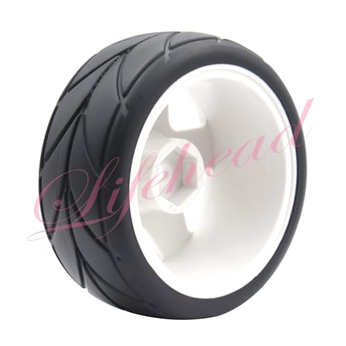 Lifehead 65mm On Road Rubber Tires& Wheels Rims 12mm Hex Hub for HPI Ken Block's Tamiya XV01 TT01 TT02B Kyosho FAZER MK2 Lc Racing PTG HSP RGT RC 3RACING D5 1/10 RC Rally Car - color: White 2