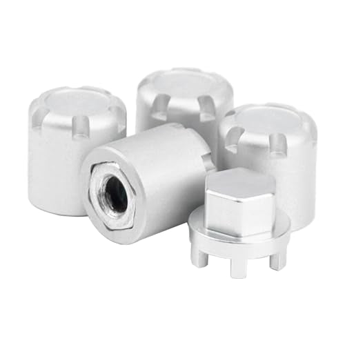 4PCS RC M4 Wheel Hex Nuts with Tools,CNC Aluminum RC Car Dustproof Wheel Rim Center Cap Hub Suit for TRX4 Axial SCX10 Redcar D90 Tamiya Etc 1/10 RC Crawler Car Upgrades (Silver) - color: Silver