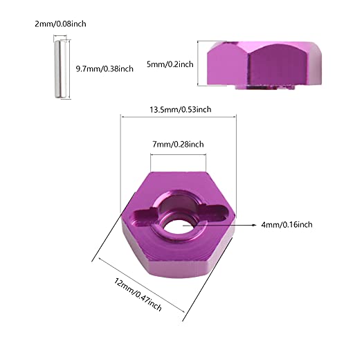 12mm Wheel Hex Hubs Drive Adapter 5mm Thick & Flange M4 Lock Nuts Aluminum for Redcat Axial HSP WLtoys Himoto RC Truck Model Car Upgrade Parts (Purple) - color: Purple