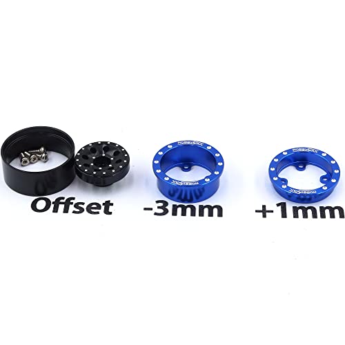 Adjustable Offset RC 1.0 Wheels and Tires, 1/24 Tires & Heavy 1.0 beadlock Wheels Blue Black for 1:24 RC Crawler Axial SCX24 90081 AXI00001 & Other 1/24 Crawler Truck, (4-Pack, Assembled) - color: Blue & Black