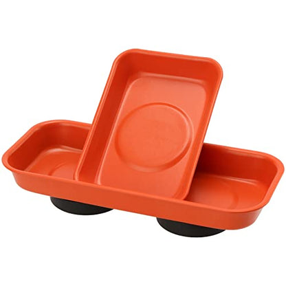10 Piece Magnetic Parts Trays Set, 2 Sizes Stainless Steel Magnetic Tool Tray for Small Parts, Bolts, Nuts, Pins Tools Organization, 5.9x2.5/3.6x2.4 Inch, Orange