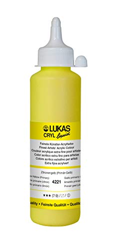 Lukas Cryl Liquid Soft Body Acrylic Paints for Painting - Professional Low Viscosity - 250 ml Bottle Lemon Yellow (Primary) - color: Lemon Yellow (Primary)