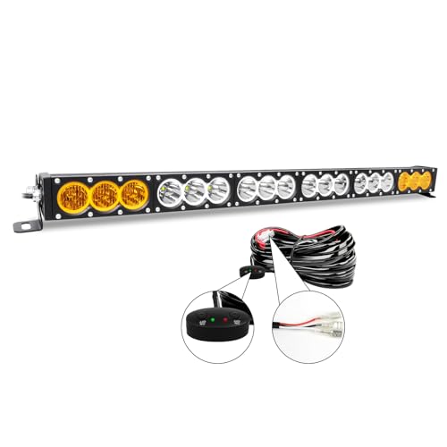 AUXTINGS 32 inch Single Row Dual Color LED Light Bar 180W Off Road Light Bar White Amber Combo LED Work Light Truck UTV 4x4 Cars SUVs ATVs Boats Fog Driving Light with Wiring Harness kit - size: 33 inch white amber