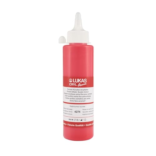 Lukas Cryl Liquid Soft Body Acrylic Paints for Painting - Professional Low Viscosity - 250 ml Bottle Cadmium Red Deep - color: Cadmium Red Deep