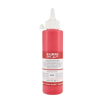 Lukas Cryl Liquid Soft Body Acrylic Paints for Painting - Professional Low Viscosity - 250 ml Bottle Cadmium Red Deep - color: Cadmium Red Deep
