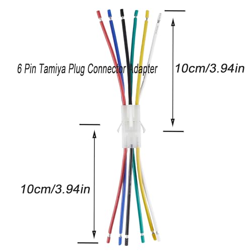 6 Pin Tamiya Plug Connector Adapter Cable Compatible Tamiya Battery Male Female Connectors 4 Pairs Female Connector Adapter with 14AWG 10cm Wire for RC Car Li-ion Battery Charging (6P) - size: 6 pin Tamiya Connector