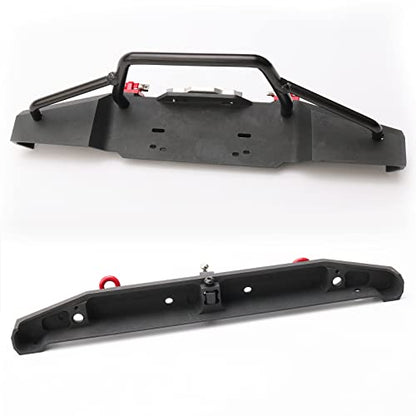 1/10 RC Metal Front & Rear Bumper Combo W/LED Lights | Tow Shackles, Winch Mount Seat, Trailer Hitch, For TRX4 SCX10 II 90046 Rock Crawler Truck - style: Front & Rear Bumper