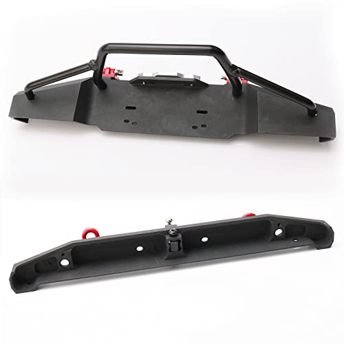 1/10 RC Metal Front & Rear Bumper Combo W/LED Lights | Tow Shackles, Winch Mount Seat, Trailer Hitch, For TRX4 SCX10 II 90046 Rock Crawler Truck - style: Front & Rear Bumper