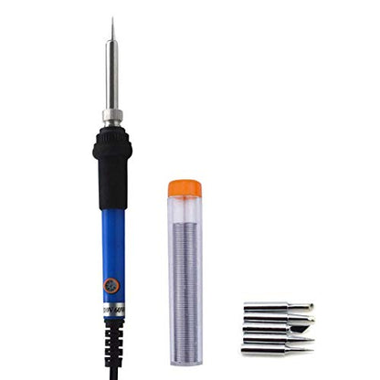 Electric Soldering Iron Kit 60W Adjustable Temperature Welding Soldering Iron with 5pcs Different Tips, 1 thread 1.0mm Dia. (Soldering Irons) - color: Blue