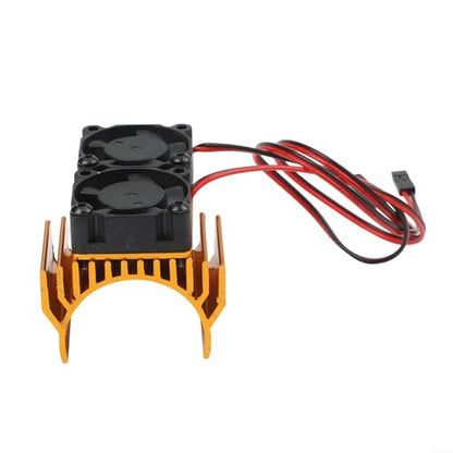 Aluminum RC Motor Heat Sink with Dual 30mm Cooling Fans 1: 10 Cars Compatible Having 540 550 Brushed 3650 3660 Brushless Motors Red(Gold) - color: Gold