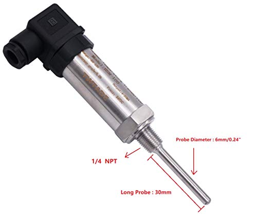 TWTADE Industrial Temperature Sensor Temperature Transmitter -50°C~+150°C, 2-Wire 4-20mA Signal Output 1/4" NPT, Male Thread, Probe Rod Length: 30MM