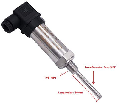 TWTADE Industrial Temperature Sensor Temperature Transmitter -50°C~+150°C, 2-Wire 4-20mA Signal Output 1/4" NPT, Male Thread, Probe Rod Length: 30MM