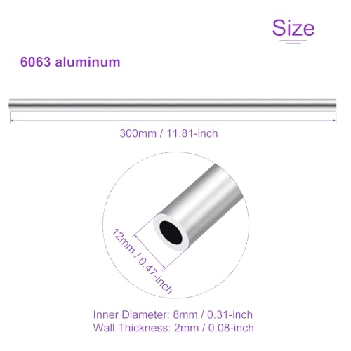 DMiotech 3Pack (12mm OD x 8mm ID) 6063 Aluminum Round Tube 300mm Length Industry Metal Tubing for Machinery Frame Construction DIY Projects - size: 12mm x 8mm x 300mm