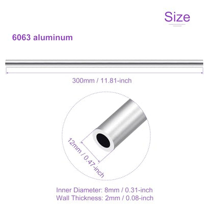 DMiotech 3Pack (12mm OD x 8mm ID) 6063 Aluminum Round Tube 300mm Length Industry Metal Tubing for Machinery Frame Construction DIY Projects - size: 12mm x 8mm x 300mm
