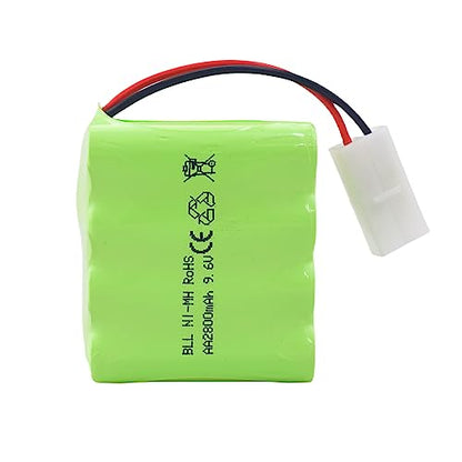 2PCS AA 9.6V 2800mAh Ni-MH High Capacity Battery with Tamiya Plug and 2PCS USB Charging Cable for Toy Tank Engineering, Flat Semi-Trailer Truck, RC Car Spare Batteries Pack
