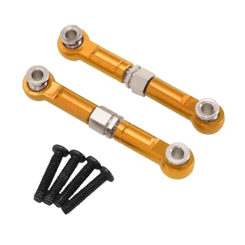 2X 1/14 RC Steering Linkage Aluminum Alloy Adjustable Tie Rods for 14211 Model RC Hobby Car Parts- Gold - color: Gold