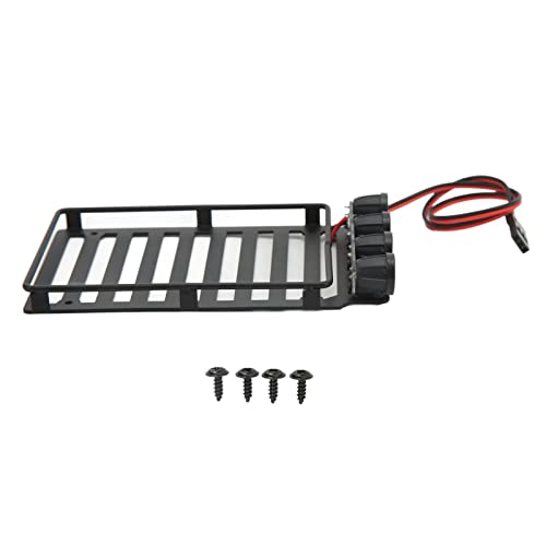 RC Metal Roof Rack Luggage Carrier for Axial SCX24 1/24 RC crawle rwith Four White LED Lights 4.3 x 2.6in for Enthusiasts Scale Model Hobbyists - size: Round Lamp
