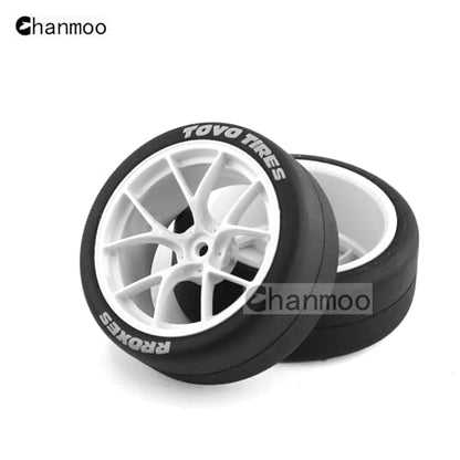 1/10 RC Drift Tires and Plastic Wheels Rims Rally Racing Tyres 12mm Hex for 1:10 Scale On Road Touring Street Car Tamiya Traxxas HPI KYOSHO XV02 XV01 TT01 TT02 PTG2 A959 4PCS (B White) - color: B White