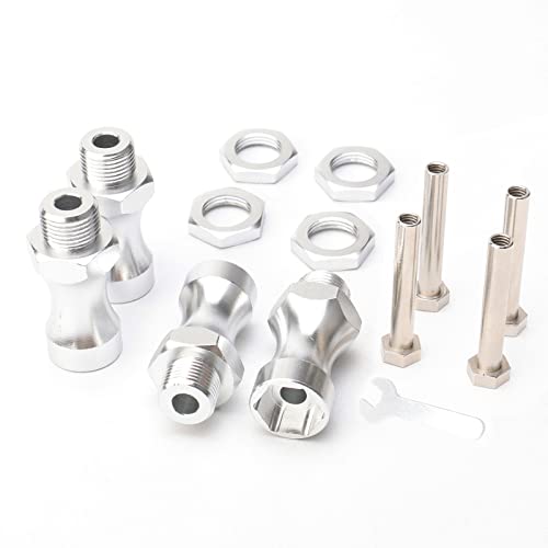 4 Pack Aluminum 12mm to 17mm Wheel Hex Hub Conversion Adapter Widener for 1/8 1/10 RC Car Upgrade Parts, Silver - color: Silver