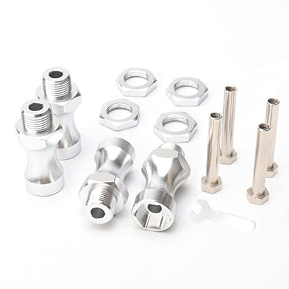 4 Pack Aluminum 12mm to 17mm Wheel Hex Hub Conversion Adapter Widener for 1/8 1/10 RC Car Upgrade Parts, Silver - color: Silver