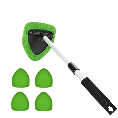Windshield Cleaning Tool, Car Window Cleaner, Windshield Cleaner with 4 Washable Reusable Microfiber Pads and Extendable Handle, Auto Glass Wiper Cleaning Kit Universal for Car (Green) - color: Green