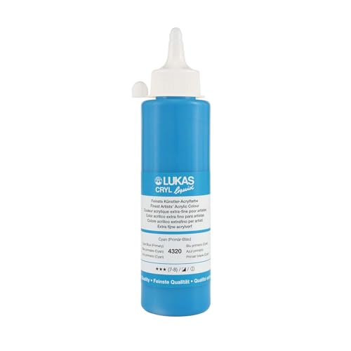 Lukas Cryl Liquid Soft Body Acrylic Paints for Painting - Professional Low Viscosity - 250 ml Bottle Cyan Blue (Primary) - color: Cyan Blue (Primary)