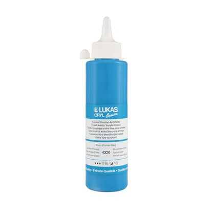 Lukas Cryl Liquid Soft Body Acrylic Paints for Painting - Professional Low Viscosity - 250 ml Bottle Cyan Blue (Primary) - color: Cyan Blue (Primary)