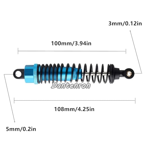 4Pack 1/10 RC Truck Car Adjustable Shock Absorber Damper 108004 Upgrade Parts 108mm Oil 108mm Oil Adjustable Alloy Aluminum Shock For 1:10 HSP 94188 94108 94111 Redcat Volcano (Blue) - color: Blue
