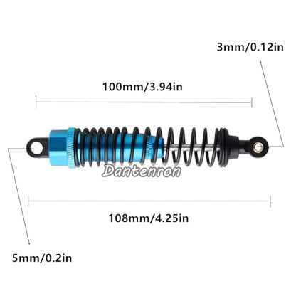 4Pack 1/10 RC Truck Car Adjustable Shock Absorber Damper 108004 Upgrade Parts 108mm Oil 108mm Oil Adjustable Alloy Aluminum Shock For 1:10 HSP 94188 94108 94111 Redcat Volcano (Blue) - color: Blue