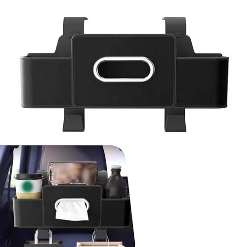 4-in-1 Back Seat Car Organizer, Multifunctional Hanging Back Seat Storage Box, Partition Design with Phone Holder Tissue Box Cup Holders Hooks, Universal for Most Cars SUVs Trucks (Black) - color: Black