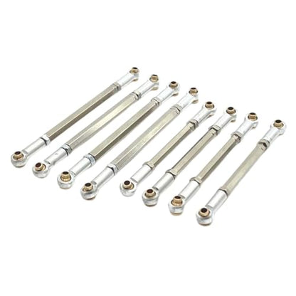 8Pcs RC Model Vehicle Parts Steering Link Rod, Replacement Chassis Linkage Adjustable for MN128 1/12 Scale Truck DIY Accs, Argent
