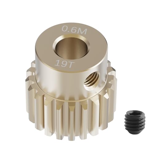 Pinion Motor Gear, M0.6 19T, 1/8 in (3.175mm) Shaft Hole | M0.6 Pitch 19 Teeth, 7075 Aluminum Alloy, 1/8 Inch Shaft Hole, RC Motor Pinion Upgrade, for 1/10 RC Brushless Crawler - size: M0.6 19T