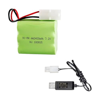 7.2V 2400mAh Ni-MH Battery AA Battery Pack with Standard Tamiya Connector for RC Car RC Truck Household Appliances 1 Pack 7.2V Battery with USB Charger