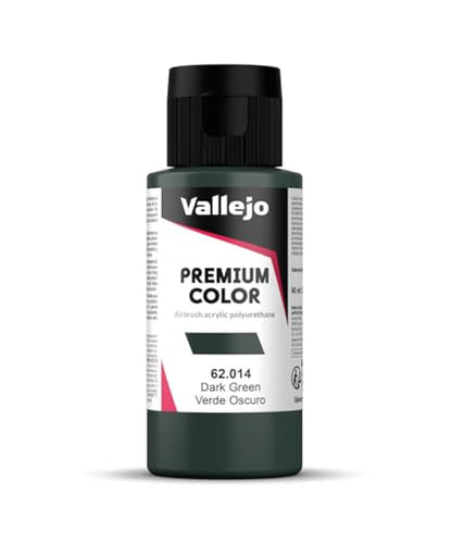 Vallejo - Premium Color RC Dark Green 2.02 Fl.Oz. (60 ml) for Airbrushing, Acrylic-Polyurethane Hybrid Resin of Great Resistance Paint for Model and Hobby Use - style: Dark Green