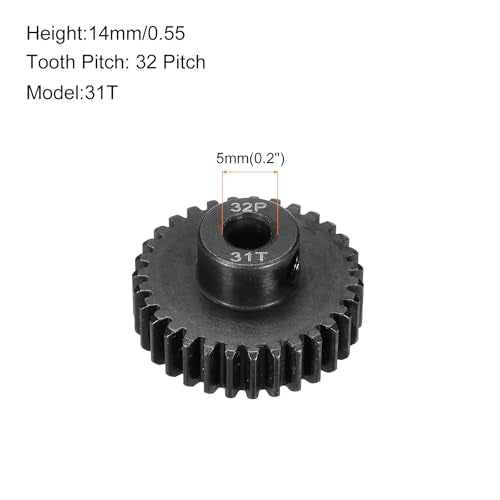 32P Steel Pinion Gear Set 31T for 5mm Shaft Hardened Steel Pinion Gear with Shaft Coupler Connector for RC Motor - style: 31T