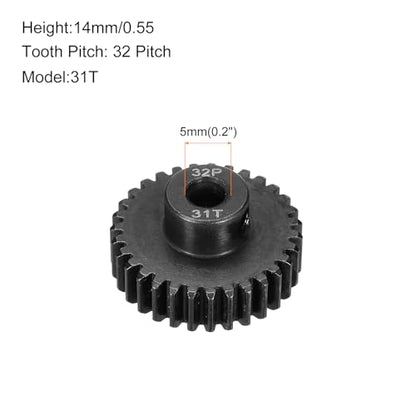 32P Steel Pinion Gear Set 31T for 5mm Shaft Hardened Steel Pinion Gear with Shaft Coupler Connector for RC Motor - style: 31T