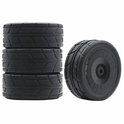 66mm 4PCS 1/10 RC On-Road tires and Hard Plastic wheels set Hex 12mm For WRC Drift Car Conversion 1/10 RC On-Road Car Traxxas Tamiya FW06 TT02 HPI HSP 94122 Kyosho%T065 (black) - color: black