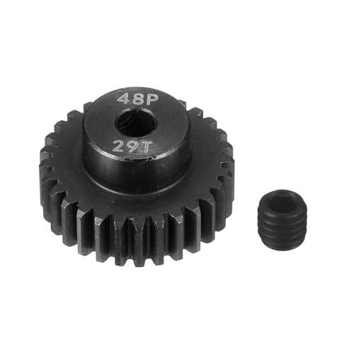 MECCANIXITY 48P Hardened Steel Pinion Gear, 29T 3.175mm Shaft Metal Motor Gear with Hex Key for RC Brushless Brush Motor Model Car Replace(Black) - size: 29T