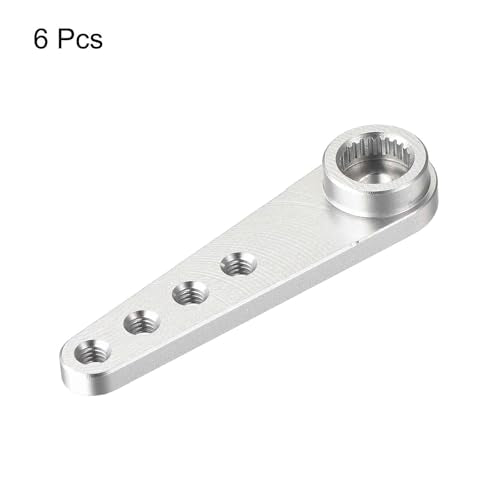 MECCANIXITY 6 Pcs Aluminum Servo Horn Long 25T 25 Teeth Steering Arm 37mm Length Silver Suitable for DIY RC Car/Boat/Airplanes Boat Model Accessories - color: Silver