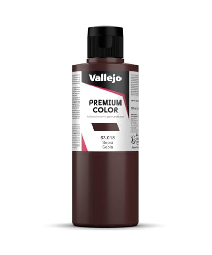 Vallejo - Premium Color Sepia 6.76 Fl.Oz. (200 ml) Matte Finish for Airbrushing, Acrylic-Polyurethane Hybrid Resin of Great Resistance Paint, RC, Model and Hobby Use - style: Sepia