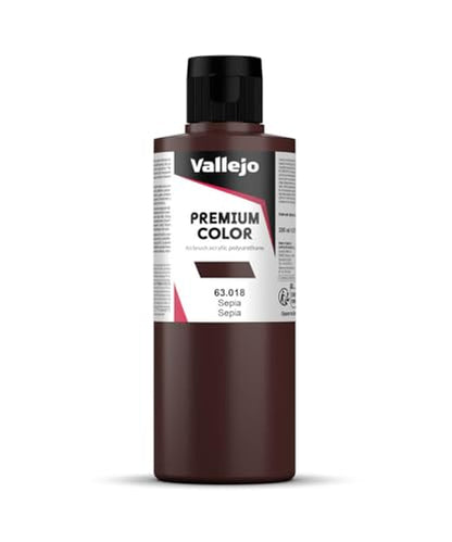 Vallejo - Premium Color Sepia 6.76 Fl.Oz. (200 ml) Matte Finish for Airbrushing, Acrylic-Polyurethane Hybrid Resin of Great Resistance Paint, RC, Model and Hobby Use - style: Sepia