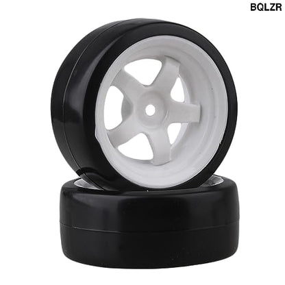 5 Spoke White Wheel Rim & Tyre Tires White+Black for RC 1:10 Drift Car & On Road Car Pack Of 4