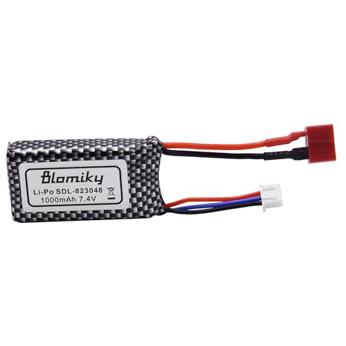 Blomiky 2 Pack 7.4V 1000mAh 7.4Wh 30C Lipo Battery T Plug Suitable for Haiboxing 18859E 18858 16890A and Q903 RC Trucks / Q903 Battery only