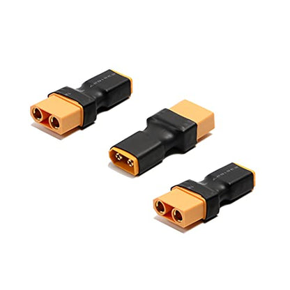3 pcs No Wires XT90 Connector Female to XT60 Connector Male XT-90 XT-60 Wireless Conversion Adapter for RC Hobby Model FPV Drone Car Lipo NiMH Battery, Black